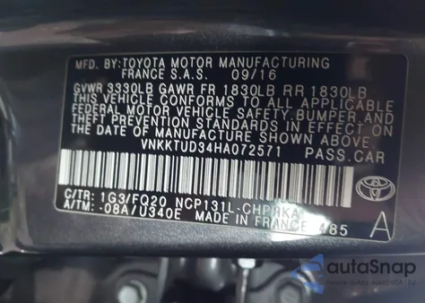 2017 Toyota Yaris L z USA, uszkodzony, nr VIN VNKKTUD34HA072571